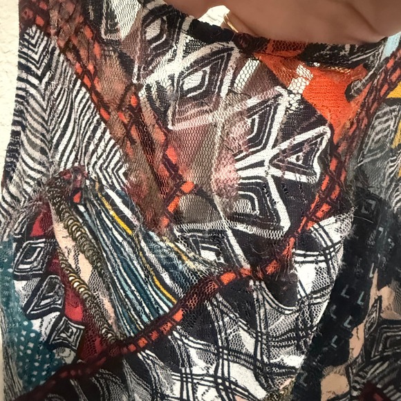 Telemundo Studios Wardrobe Geometric Tribal Print Mesh Bodycon Dress Sleeveless - Picture 7 of 16